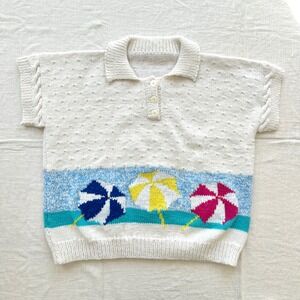 Vintage Grandma Short Sleeve Knit‎ Polo Shirt Beach Cottagecore Y2K Grunge